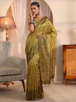 Libas - Green Floral Embroidered Saree with Printed Border