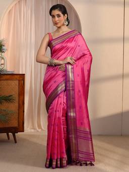 Libas - Pink Ethnic Motif Woven Design Saree
