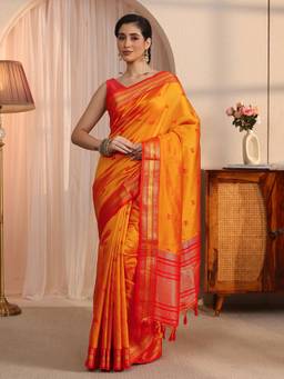 Libas - Orange Ethnic Motif Woven Design Saree