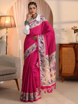 Libas - Pink Floral Woven Design Saree