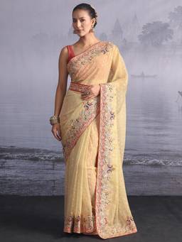 Libas - Green Zari Saree With Embroidered Border