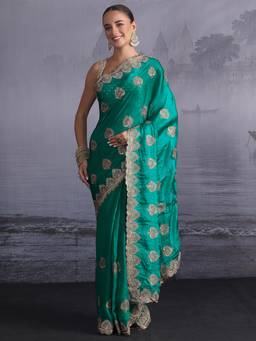 Libas - Green Ethnic Motif Stone Work Embroidered Saree