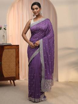 Libas - Lavender Floral Zari Stone Work Embroidered Saree