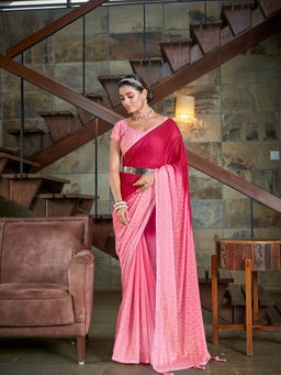 Odette - Pink Rangoli Silk Sequin Saree with Unstitched Blouse