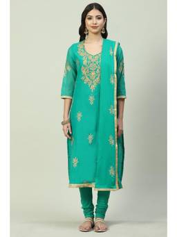 Biba - Green Embroidered Suit (Set of 3)