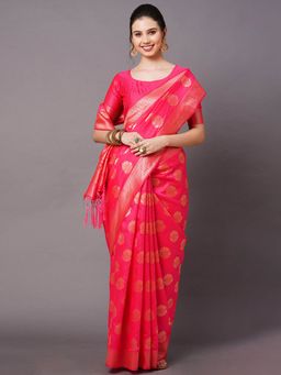 Odette - Pink Festive Silk Blend Woven Design Saree with Unstitched Blouse