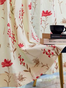 Urban Space - Cotton Window Curtains with Eyelets & Tieback Orchid Blooms Pomegranate Pink (Pack of 2)