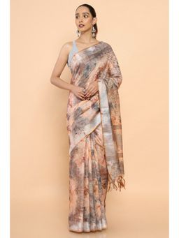 Soch - Women Multi-Color Chanderi Printed Saree with Unstitched Blouse