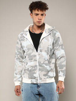 Campus Sutra - Men's Grey and Beige Abstract Dotted Hoodie