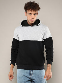 Campus Sutra - Men's Black and Grey Pullover Hoodie