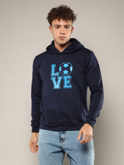 Campus Sutra - Men's Navy Blue Love Football with Pocket Hoodie