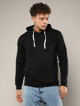 Campus Sutra - Men's Solid Black Pullover Hoodie