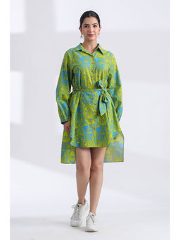 JAIPURRANG - Tiger Digital Print Shirt Style High Low Mini Dress with Belt (Set of 2)