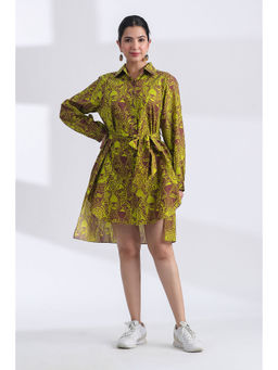 JAIPURRANG - Tiger Digital Print Shirt Style High Low Mini Dress (Set of 2)