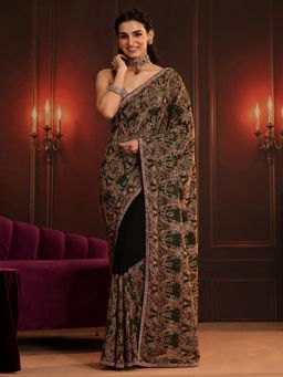 Libas Art - Black Paisley Saree with Unstitched Blouse