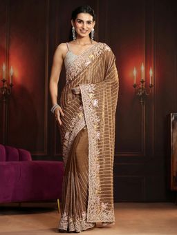 Libas Art - Green Embroidered Saree with Unstitched Blouse