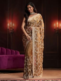 Libas Art - Green Embroidered Saree with Unstitched Blouse