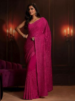 Libas Art - Pink Paisley Saree with Unstitched Blouse
