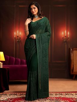 Libas Art - Green Paisley Saree with Unstitched Blouse