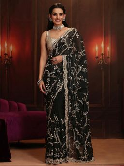 Libas Art - Black Embellished/Sequined Saree with Unstitched Blouse
