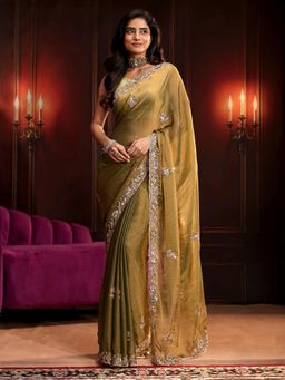 Libas Art - Green Embellished/Sequined Saree with Unstitched Blouse