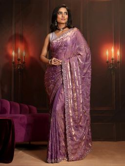 Libas Art - Lavender Embellished/Sequined Saree with Unstitched Blouse