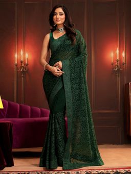Libas Art - Green Embroidered Saree with Unstitched Blouse