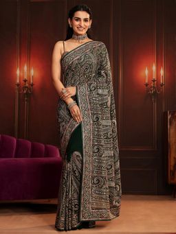 Libas Art - Green Paisley Saree with Unstitched Blouse