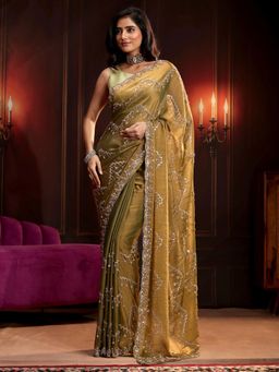 Libas Art - Green Embellished/Sequined Saree with Unstitched Blouse