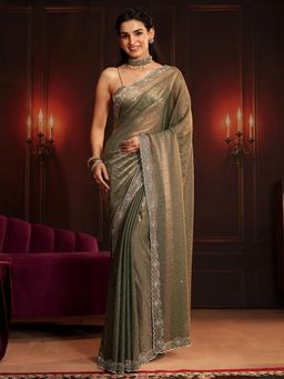 Libas Art - Green Embellished/Sequined Saree with Unstitched Blouse
