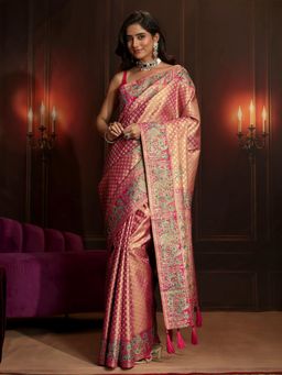 Libas Art - Pink Embellished/Sequined Saree with Unstitched Blouse