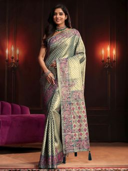 Libas Art - Green Embellished/Sequined Saree with Unstitched Blouse