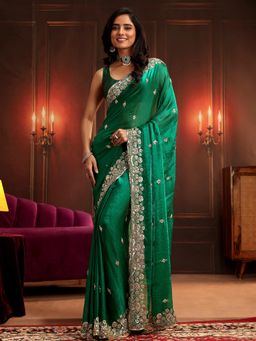 Libas Art - Green Embellished/Sequined Saree with Unstitched Blouse