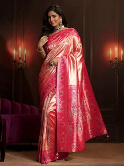 Libas - Peach Woven Saree with Unstitched Blouse