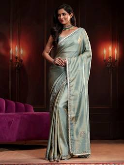 Libas - Blue Embellished/Sequined Saree with Unstitched Blouse