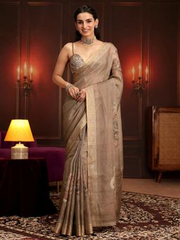 Libas - Brown Embellished/Sequined Saree with Unstitched Blouse