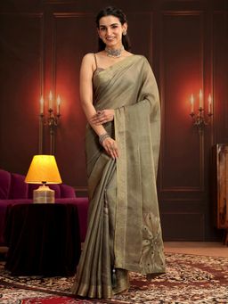 Libas - Green Embellished/Sequined Saree with Unstitched Blouse