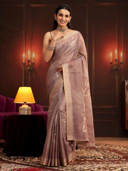 Libas - Mauve Embellished/Sequined Saree with Unstitched Blouse