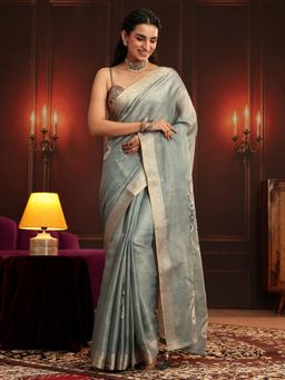 Libas - Blue Embellished/Sequined Saree with Unstitched Blouse