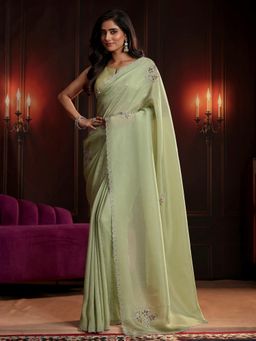 Libas - Green Embroidered Saree with Unstitched Blouse