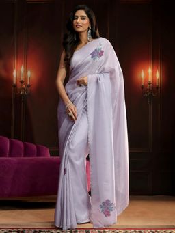 Libas - Lavender Embellished/Sequined Saree with Unstitched Blouse