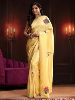 Libas - Yellow Embellished/Sequined Saree with Unstitched Blouse