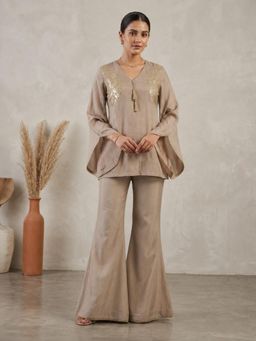 Autumnlane - Beige Solid/Plain Full Sleeves Regular Kurta & Palazzo
