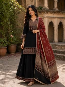 Autumnlane - Black Printed Three Fourth Sleeves Regular Co-ord Set