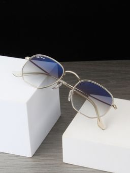 TED SMITH - Unisex Hexagonal Sunglasses Silver Metal Frame Blue Gradient Glass Lenses