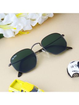 TED SMITH - Unisex Hexagonal Sunglasses Gunmetal Frame Dark Green Glass Lenses