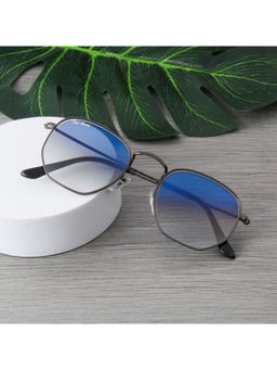 TED SMITH - Unisex Hexagonal Sunglasses Gunmetal Frame Blue Graded Glass Lenses