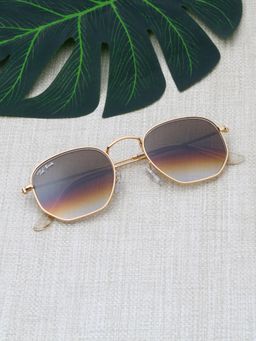 TED SMITH - Unisex Hexagonal Sunglasses Gold Frame Brown Graded Glass Lenses