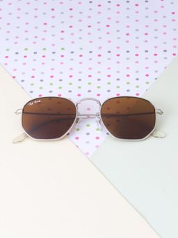 TED SMITH - Unisex Hexagonal Sunglasses Silver Frame Dark Brown Glass Lenses