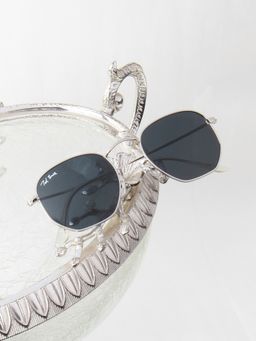 TED SMITH - Unisex Hexagonal Sunglasses Silver Frame Grey Glass Lenses